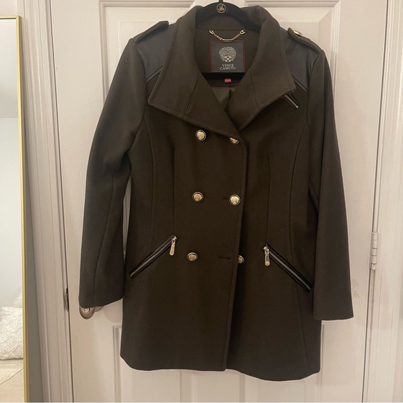 Vince Camuto double breasted dark green pea coat - Picture 2 of 16